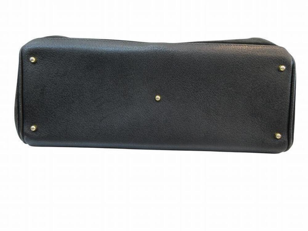Gucci Black Tote Suede Bag Leather Bamboo Handbag Black